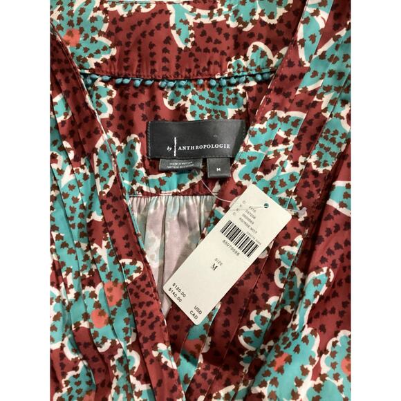 Anthropologie printed long sleeve front tie elastic back V-neck blouse size M - Picture 8 of 8